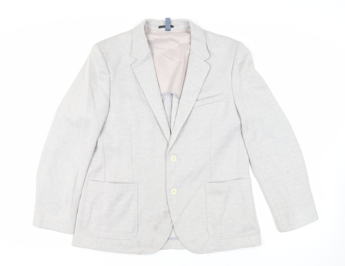 Marks and Spencer Mens Grey Herringbone Polyester Jacket Blazer Size 42 Regular