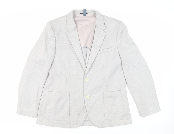 Marks and Spencer Mens Grey Herringbone Polyester Jacket Blazer Size 42 Regular