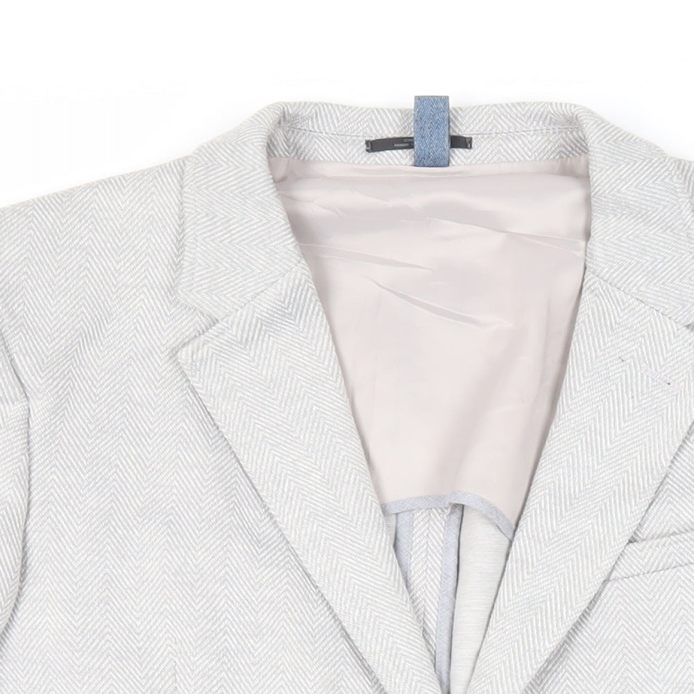 Marks and Spencer Mens Grey Herringbone Polyester Jacket Blazer Size 42 Regular