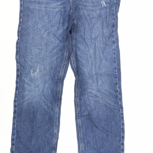 Marks and Spencer Womens Blue Cotton Straight Jeans Size 12 L31 in Regular Zip