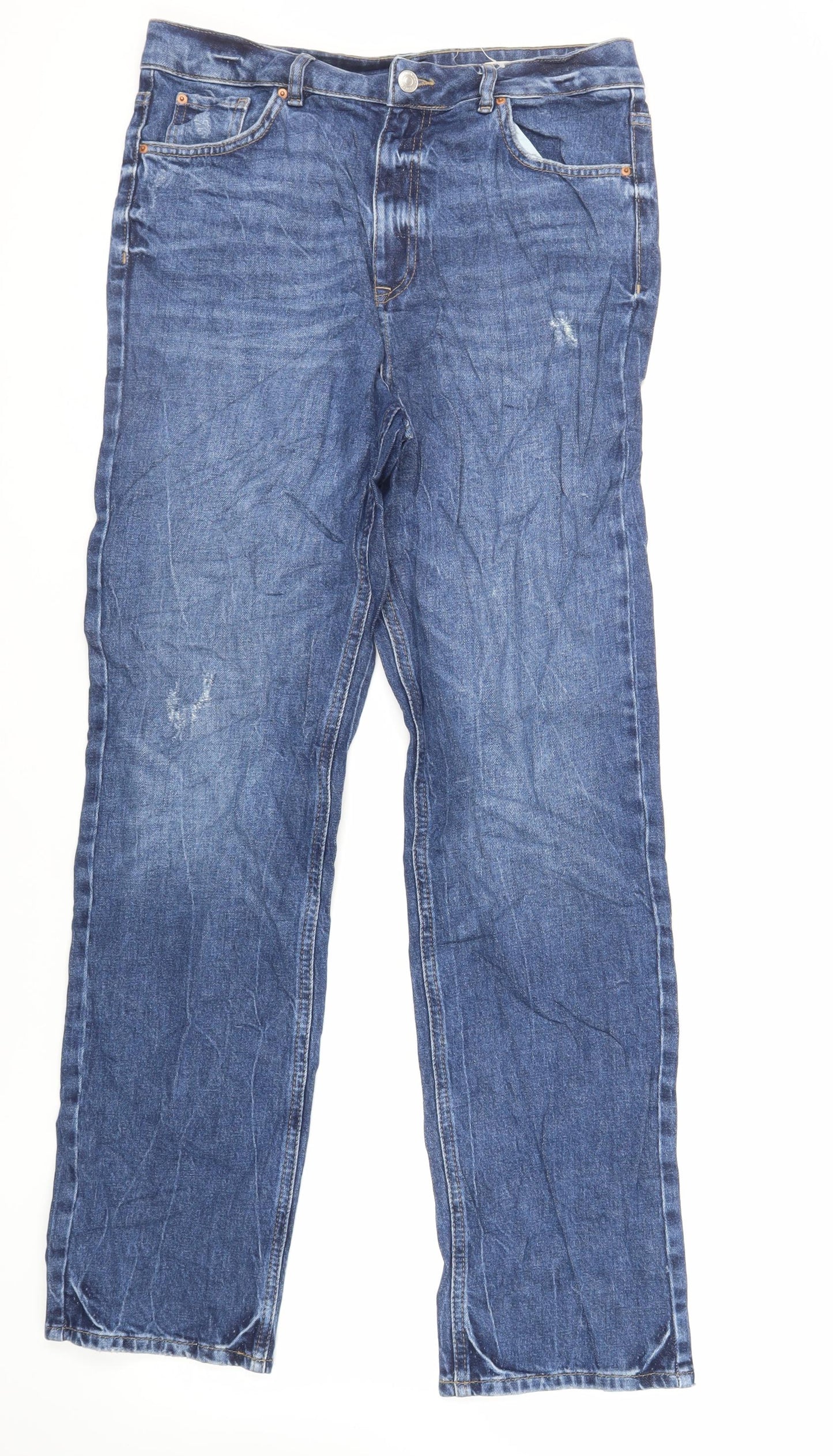 Marks and Spencer Womens Blue Cotton Straight Jeans Size 12 L31 in Regular Zip