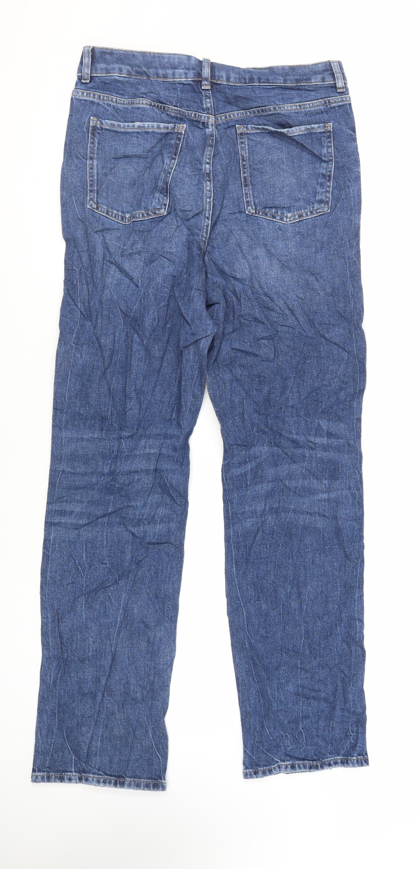 Marks and Spencer Womens Blue Cotton Straight Jeans Size 12 L31 in Regular Zip