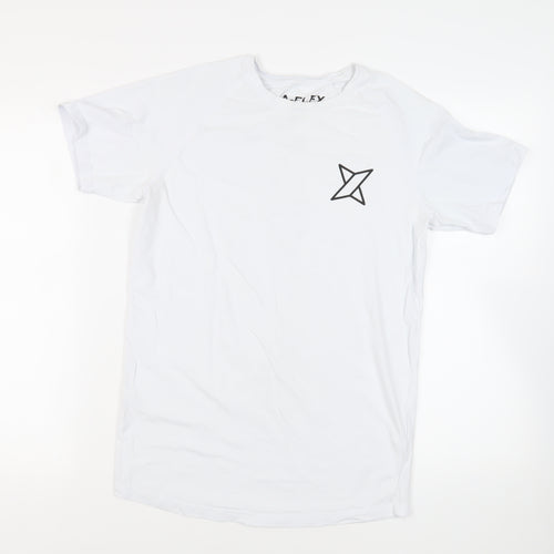 LA Flex Mens White Cotton T-Shirt Size L Crew Neck - Logo