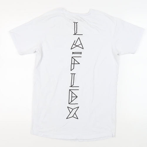 LA Flex Mens White Cotton T-Shirt Size L Crew Neck - Logo