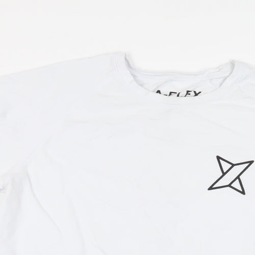 LA Flex Mens White Cotton T-Shirt Size L Crew Neck - Logo