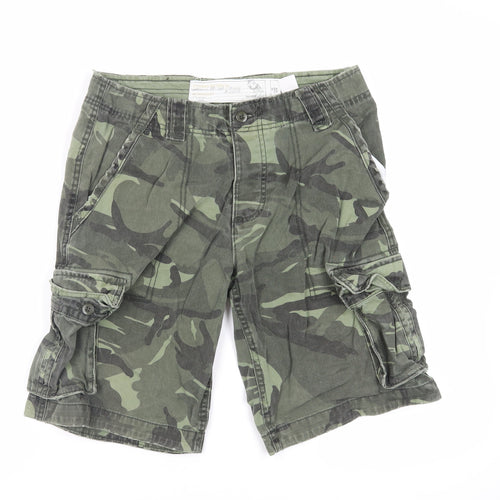 New Look Mens Green Camouflage Cotton Cargo Shorts Size 30 in L11 in Regular Zip