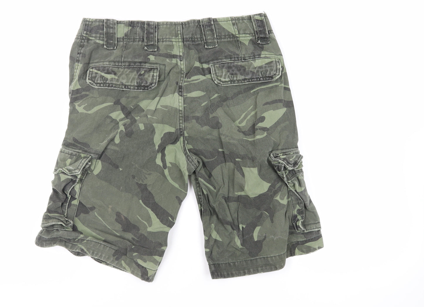 New Look Mens Green Camouflage Cotton Cargo Shorts Size 30 in L11 in Regular Zip