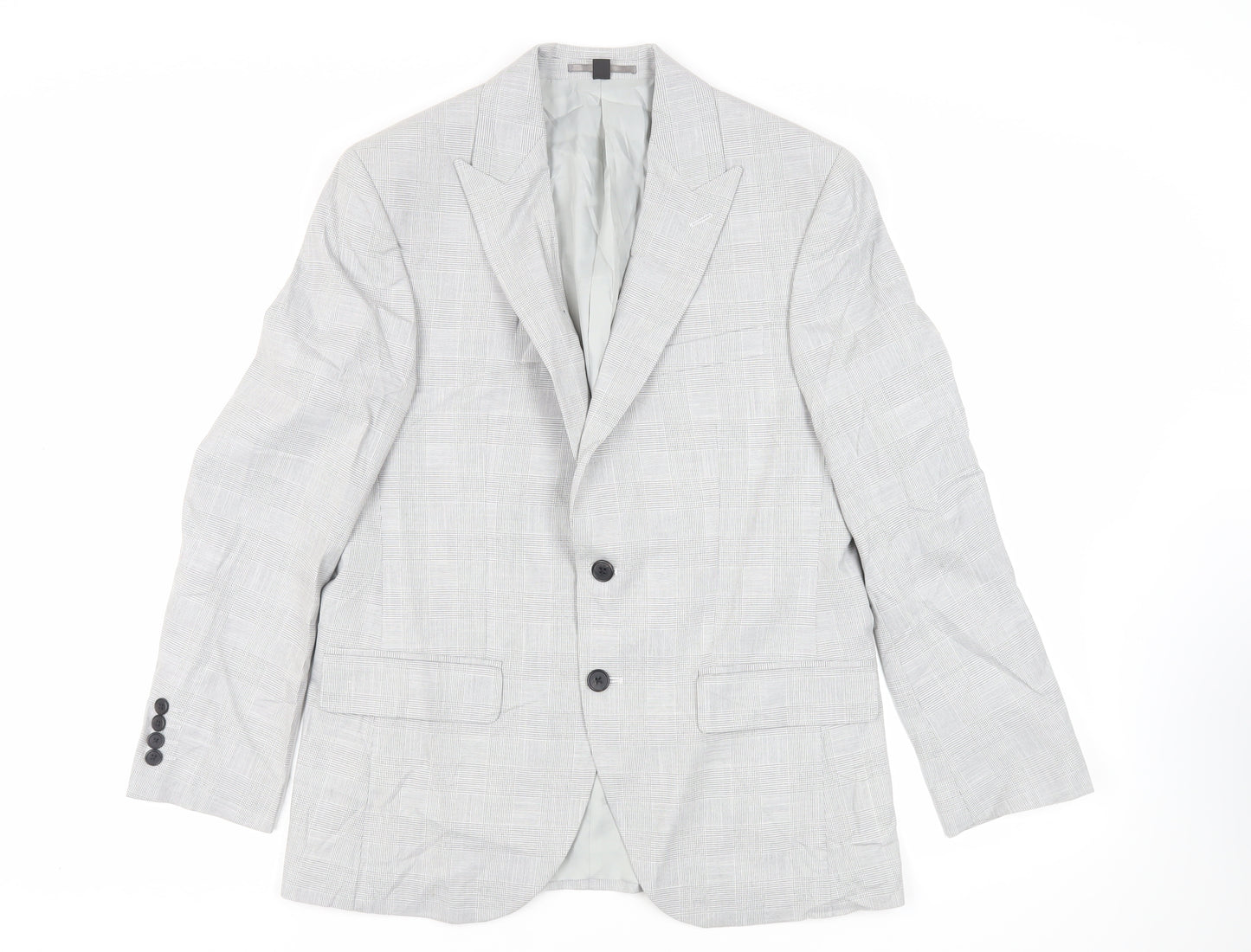 Marks and Spencer Mens Grey Plaid Polyester Jacket Suit Jacket Size 40 Regular