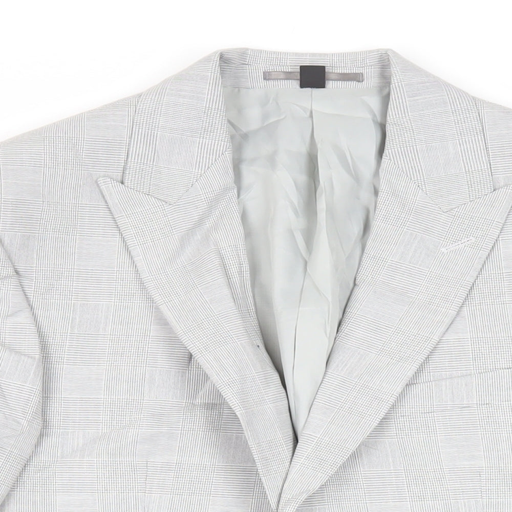 Marks and Spencer Mens Grey Plaid Polyester Jacket Suit Jacket Size 40 Regular