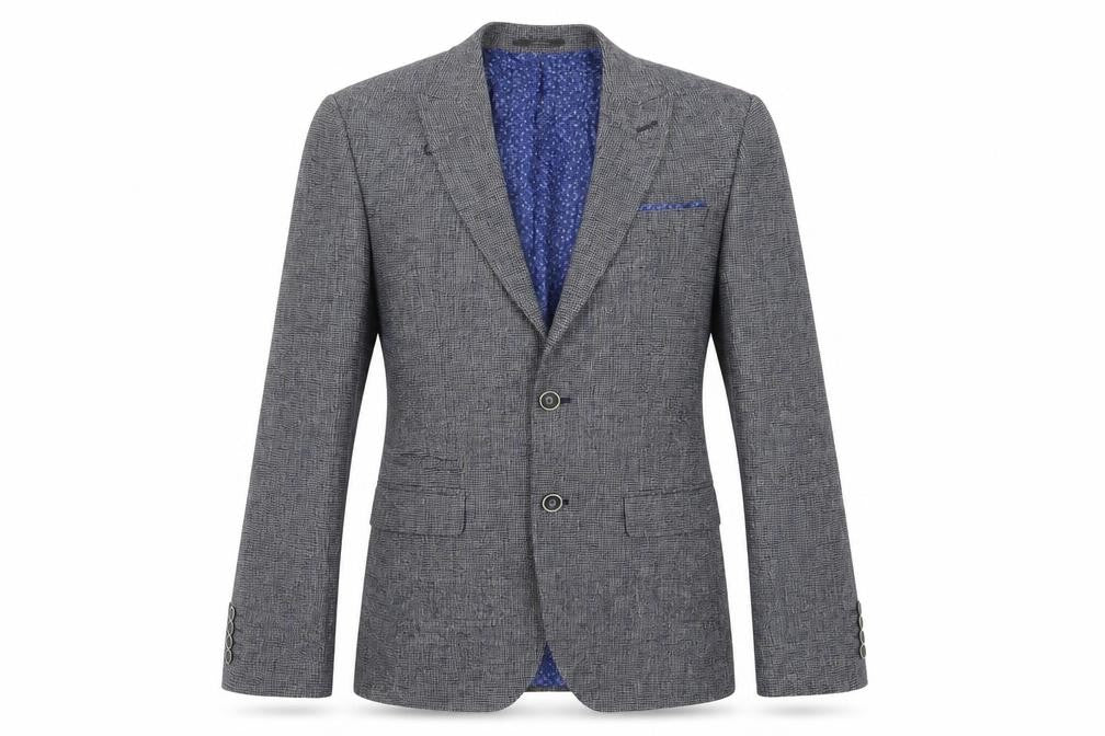Front view of Marks & Spencer men’s blue cotton jacket blazer, size 36, regular