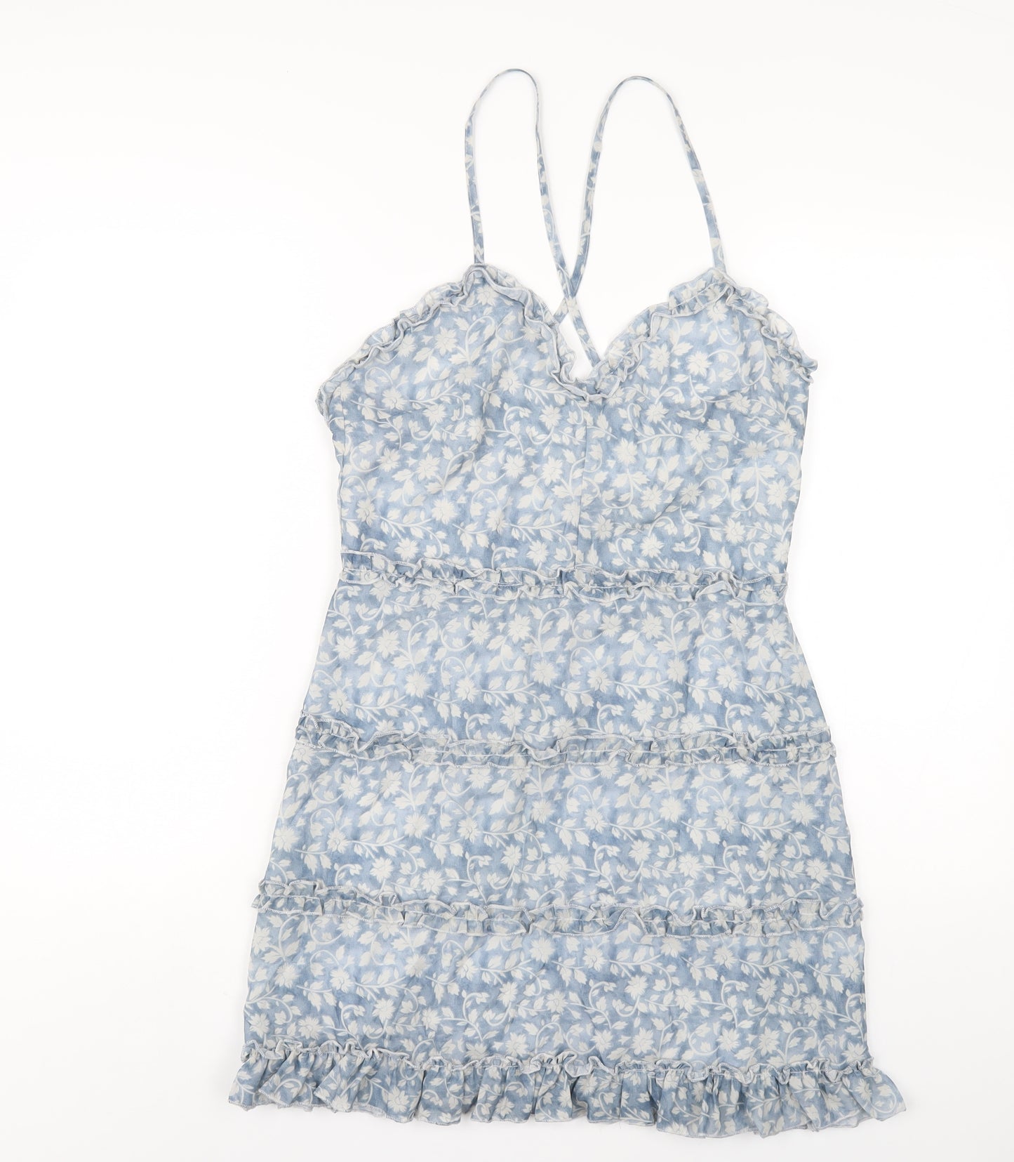 Parisian Womens Blue Floral Polyester A-Line Size 12 V-Neck Zip