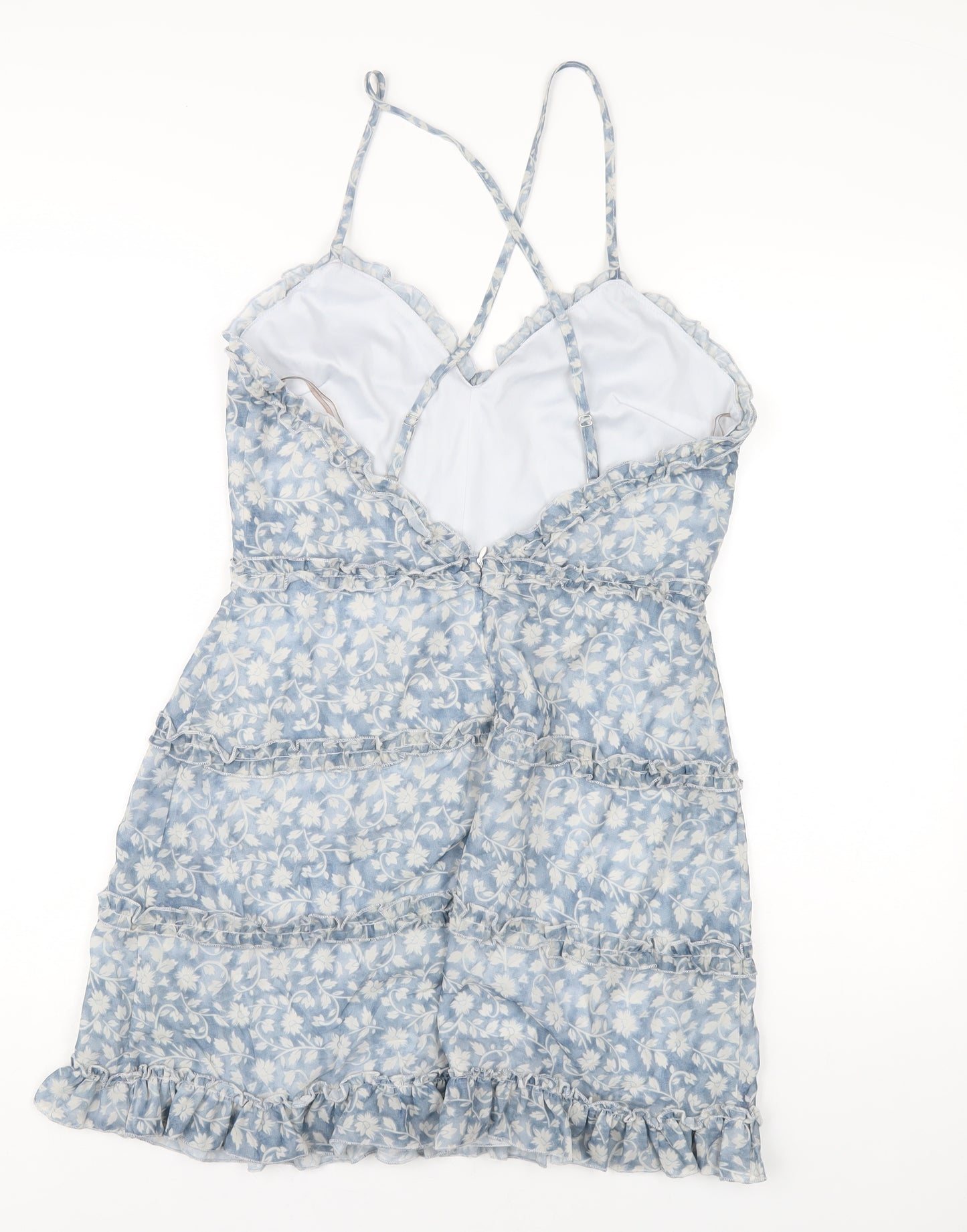 Parisian Womens Blue Floral Polyester A-Line Size 12 V-Neck Zip