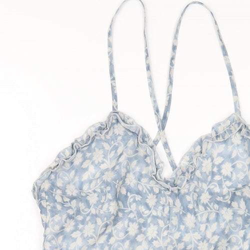 Parisian Womens Blue Floral Polyester A-Line Size 12 V-Neck Zip