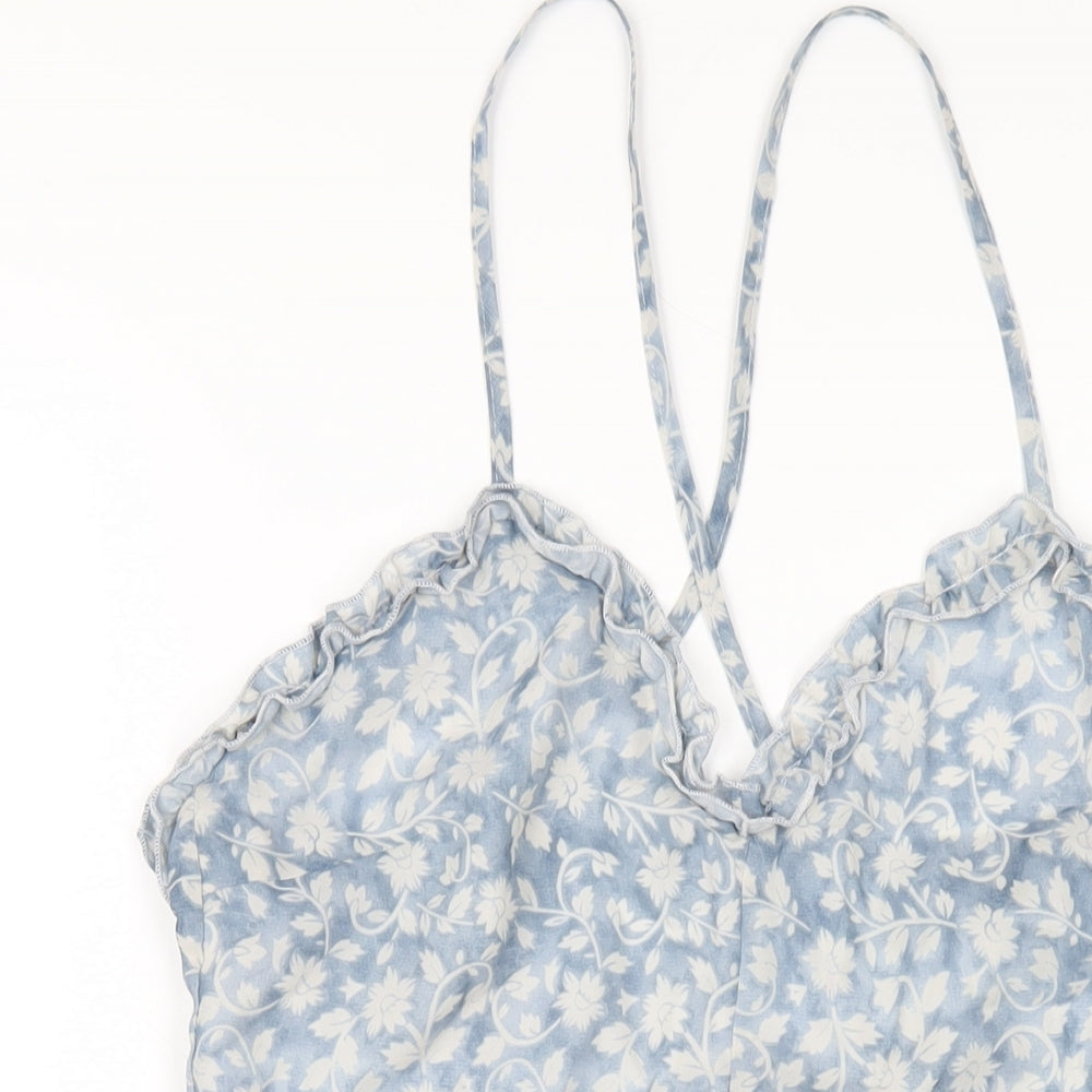 Parisian Womens Blue Floral Polyester A-Line Size 12 V-Neck Zip