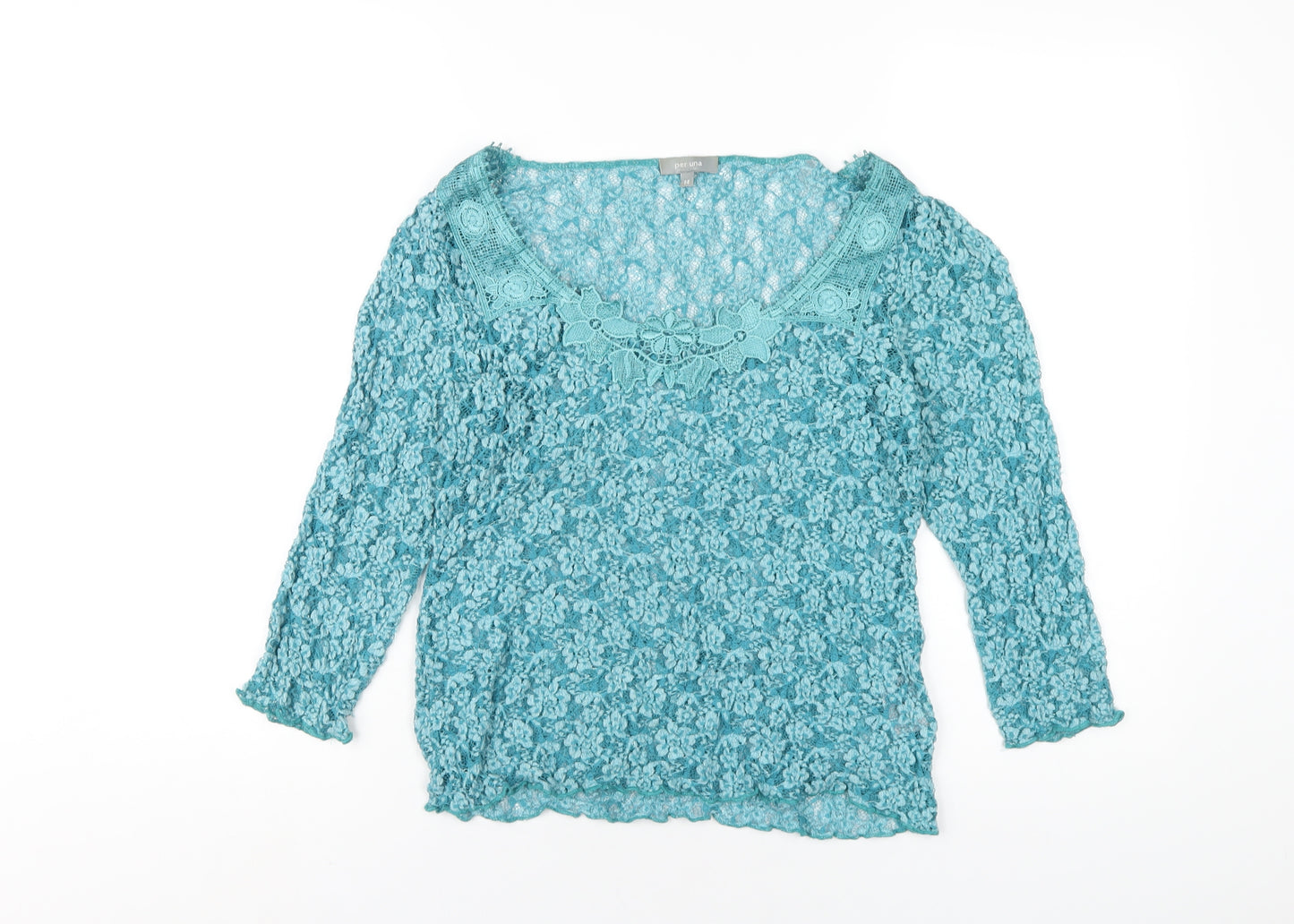 Per Una Womens Blue Viscose Basic T-Shirt Size 14 Scoop Neck