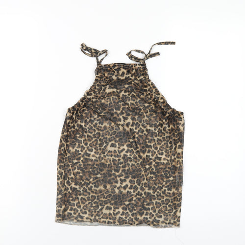 PRETTYLITTLETHING Womens Brown Animal Print Polyester Camisole T-Shirt Size 8 Square Neck
