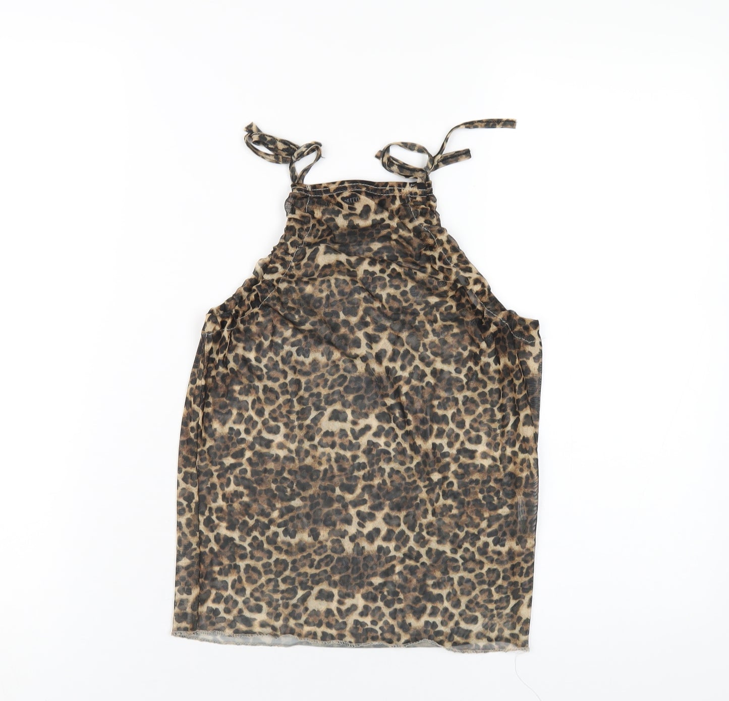 PRETTYLITTLETHING Womens Brown Animal Print Polyester Camisole T-Shirt Size 8 Square Neck