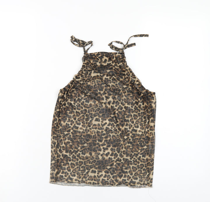 PRETTYLITTLETHING Womens Brown Animal Print Polyester Camisole T-Shirt Size 8 Square Neck