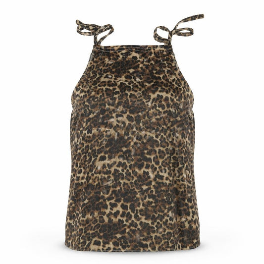 Front view of PRETTYLITTLETHING women’s brown animal print polyester camisole t-shirt, size UK 8, square neck