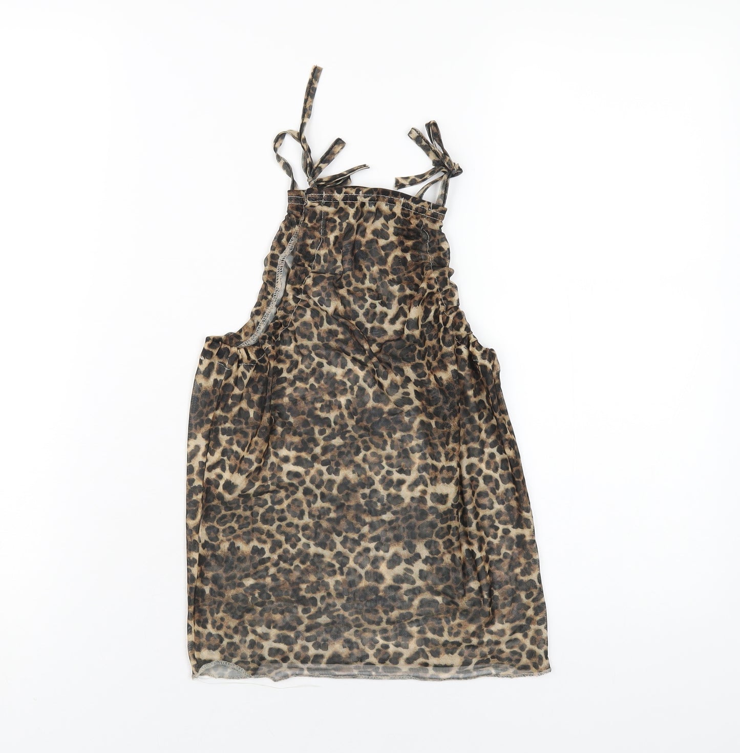 PRETTYLITTLETHING Womens Brown Animal Print Polyester Camisole T-Shirt Size 8 Square Neck