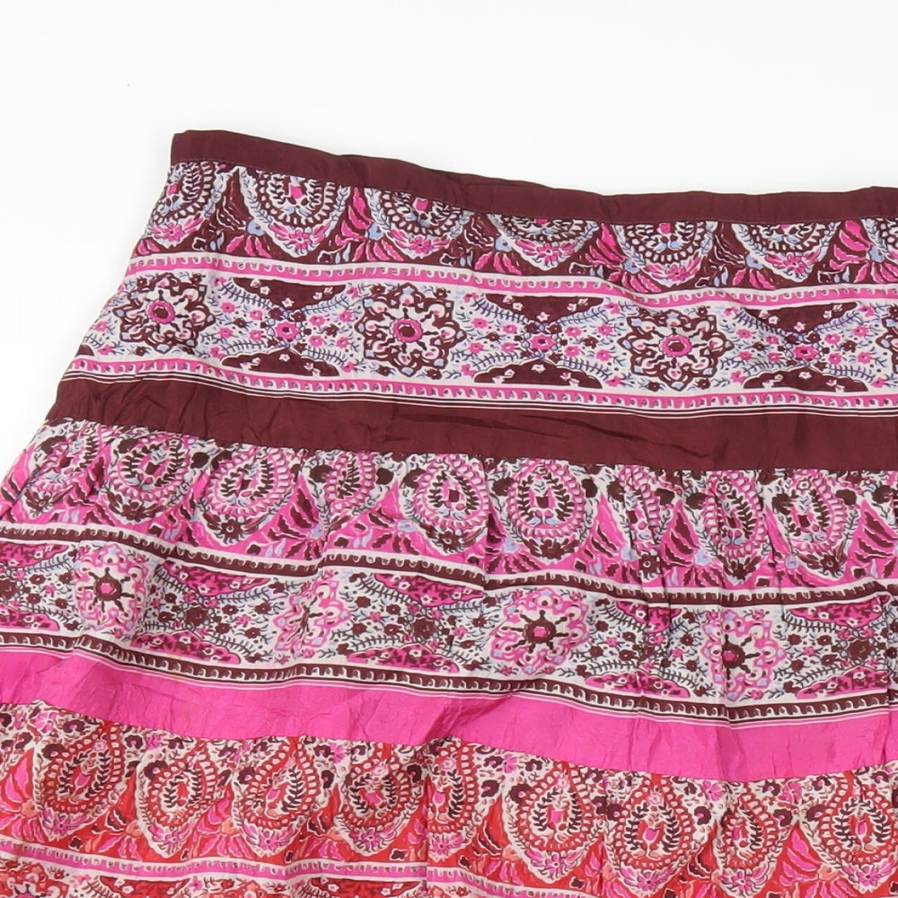 Warehouse Womens Pink Geometric Silk A-Line Skirt Size 12 Zip