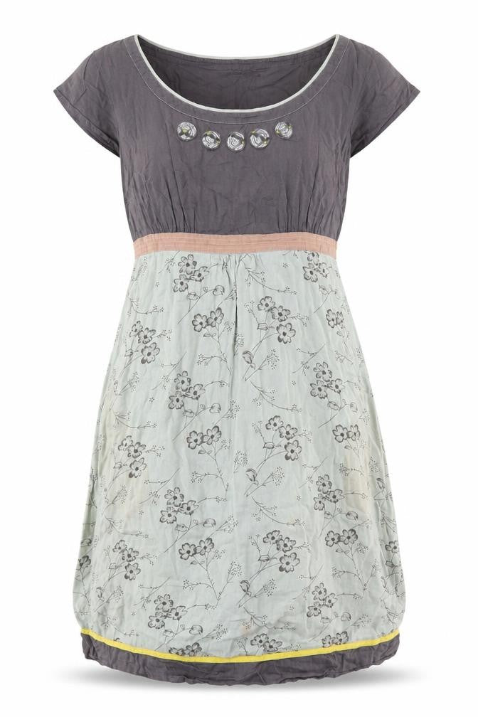 Front view of Whtie Stuff women’s multicoloured geometric cotton a-line, size UK 12, scoop neck zip