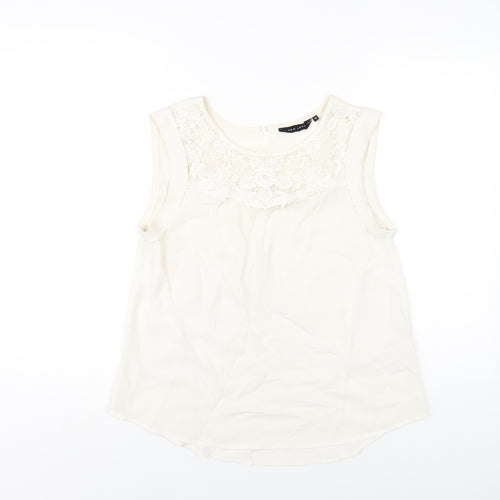 New Look Womens Ivory Polyester Basic Tank Size 12 Round Neck
