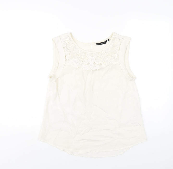 New Look Womens Ivory Polyester Basic Tank Size 12 Round Neck