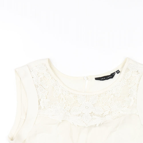 New Look Womens Ivory Polyester Basic Tank Size 12 Round Neck