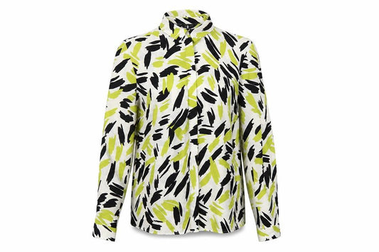 Front view of New Look women’s green geometric polyester basic button-up, size UK 12, collared