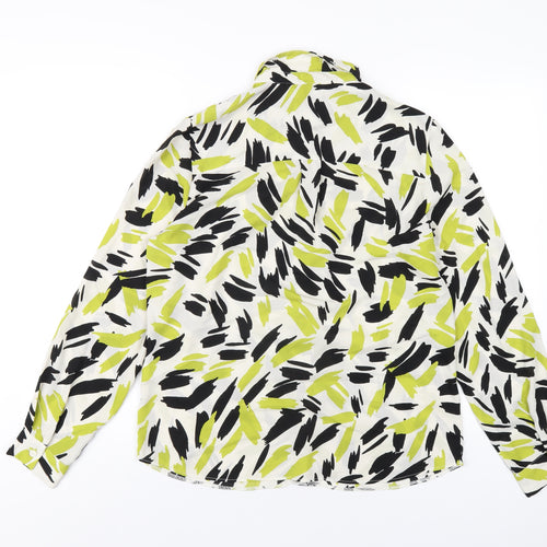 New Look Womens Green Geometric Polyester Basic Button-Up Size 12 Collared