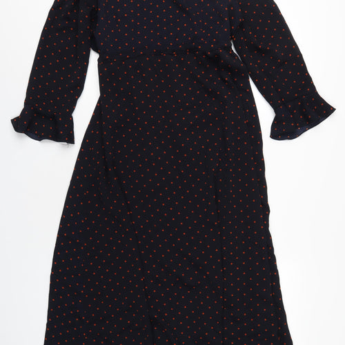 Boohoo Womens Blue Polka Dot Polyester Wrap Dress Size 16 V-Neck Tie