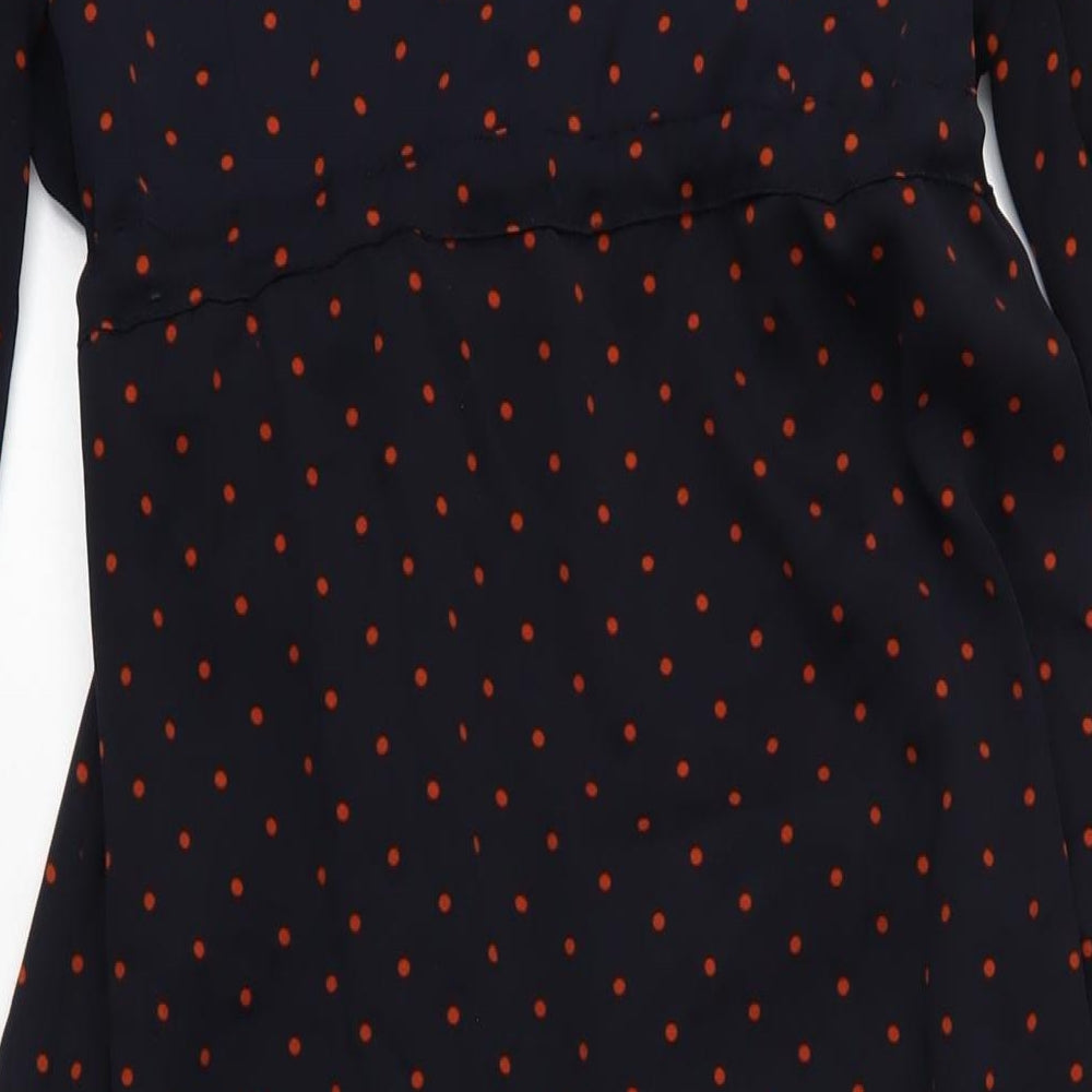 Boohoo Womens Blue Polka Dot Polyester Wrap Dress Size 16 V-Neck Tie