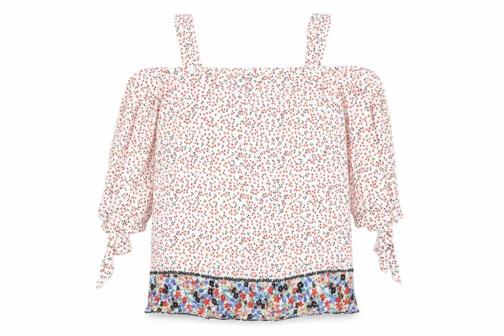 Front view of Dorothy Perkins women’s multicoloured floral viscose basic t-shirt, size UK 10, square neck