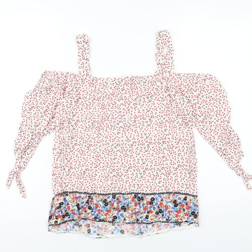 Dorothy Perkins Womens Multicoloured Floral Viscose Basic T-Shirt Size 10 Square Neck