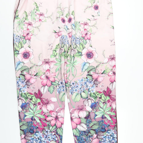 Marks and Spencer Womens Pink Floral Polyester Trousers Size 18 L30 in Regular Zip