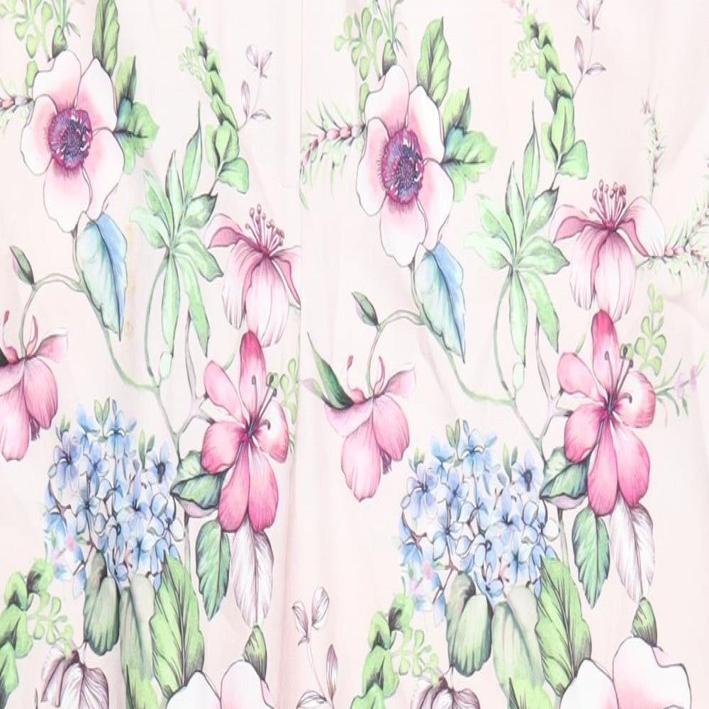 Marks and Spencer Womens Pink Floral Polyester Trousers Size 18 L30 in Regular Zip