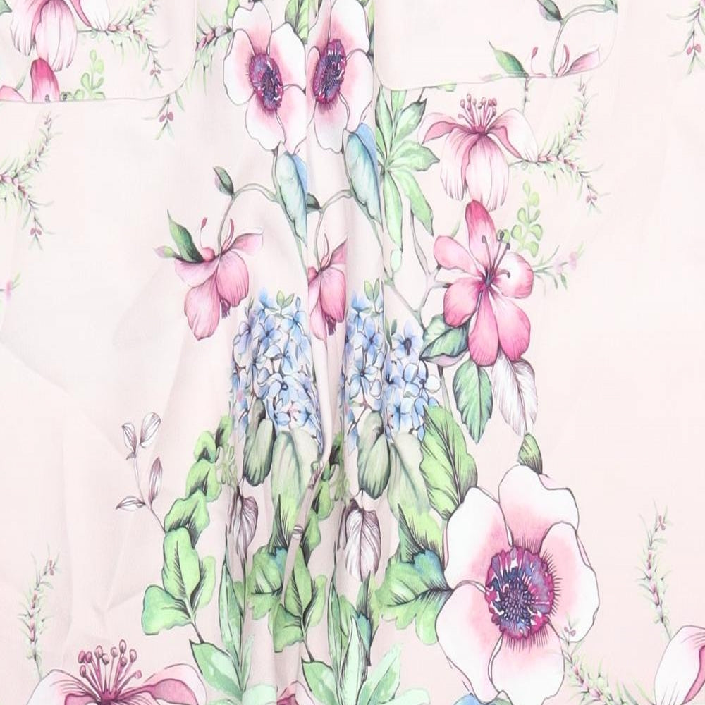 Marks and Spencer Womens Pink Floral Polyester Trousers Size 18 L30 in Regular Zip
