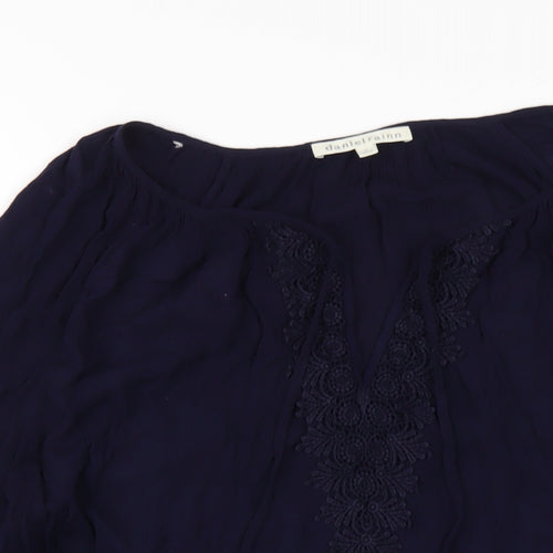 Daniel Rainn Womens Blue Viscose Basic T-Shirt Size 10 V-Neck