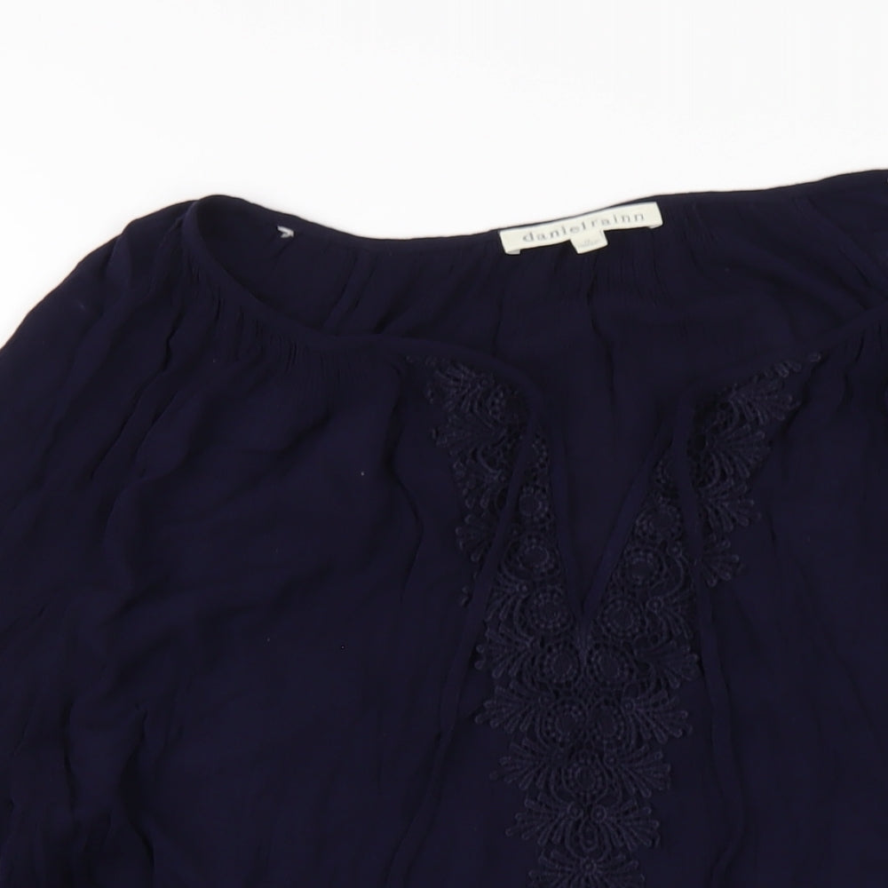 Daniel Rainn Womens Blue Viscose Basic T-Shirt Size 10 V-Neck