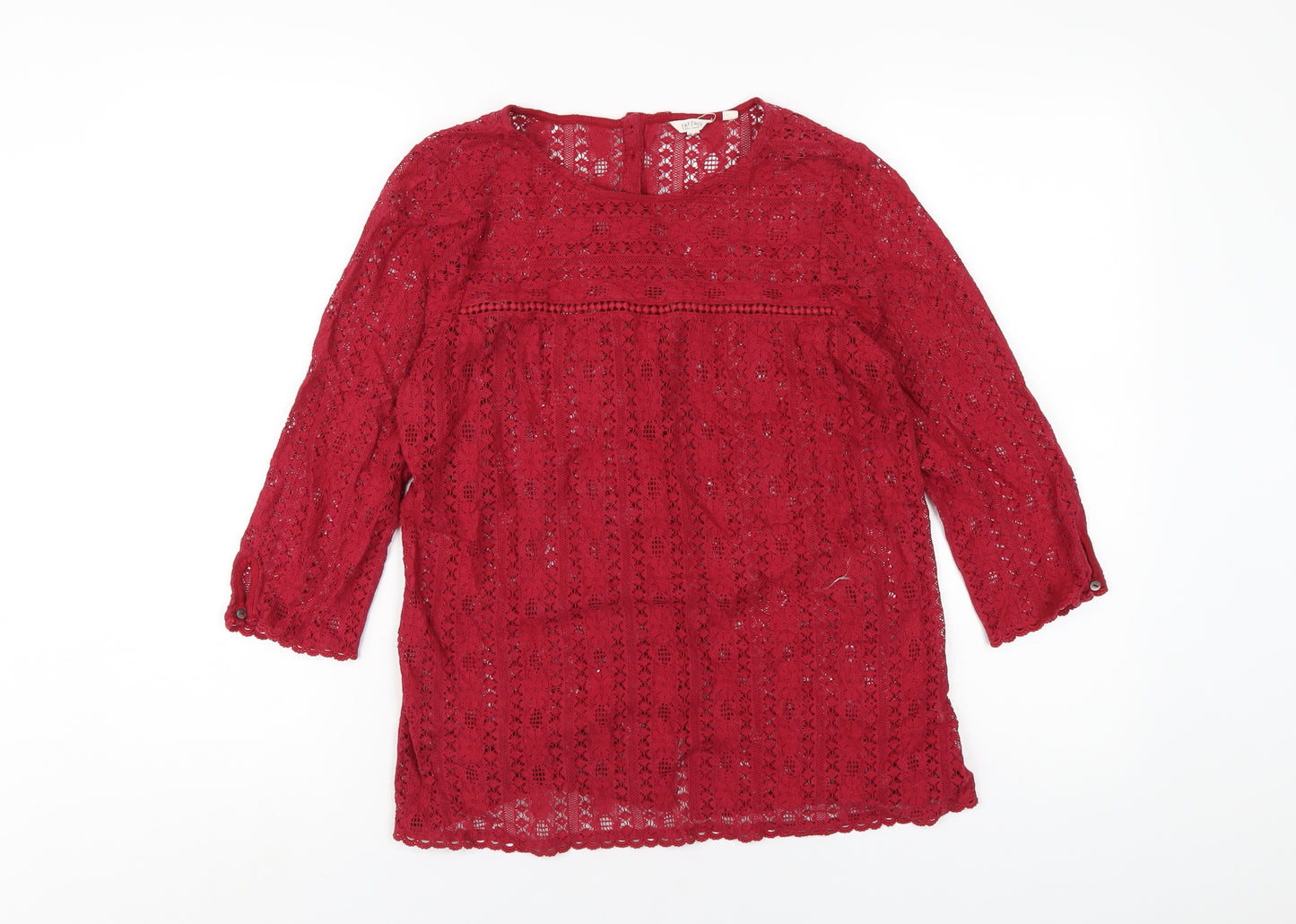 Fat Face Womens Red Cotton Basic T-Shirt Size 10 Round Neck