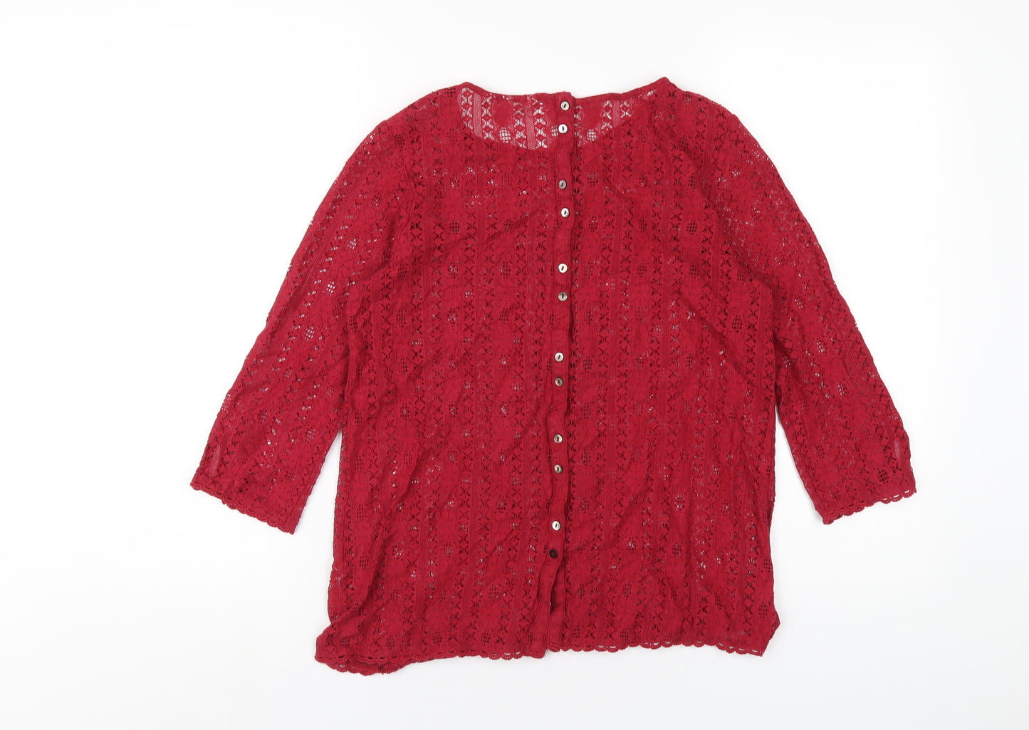 Fat Face Womens Red Cotton Basic T-Shirt Size 10 Round Neck