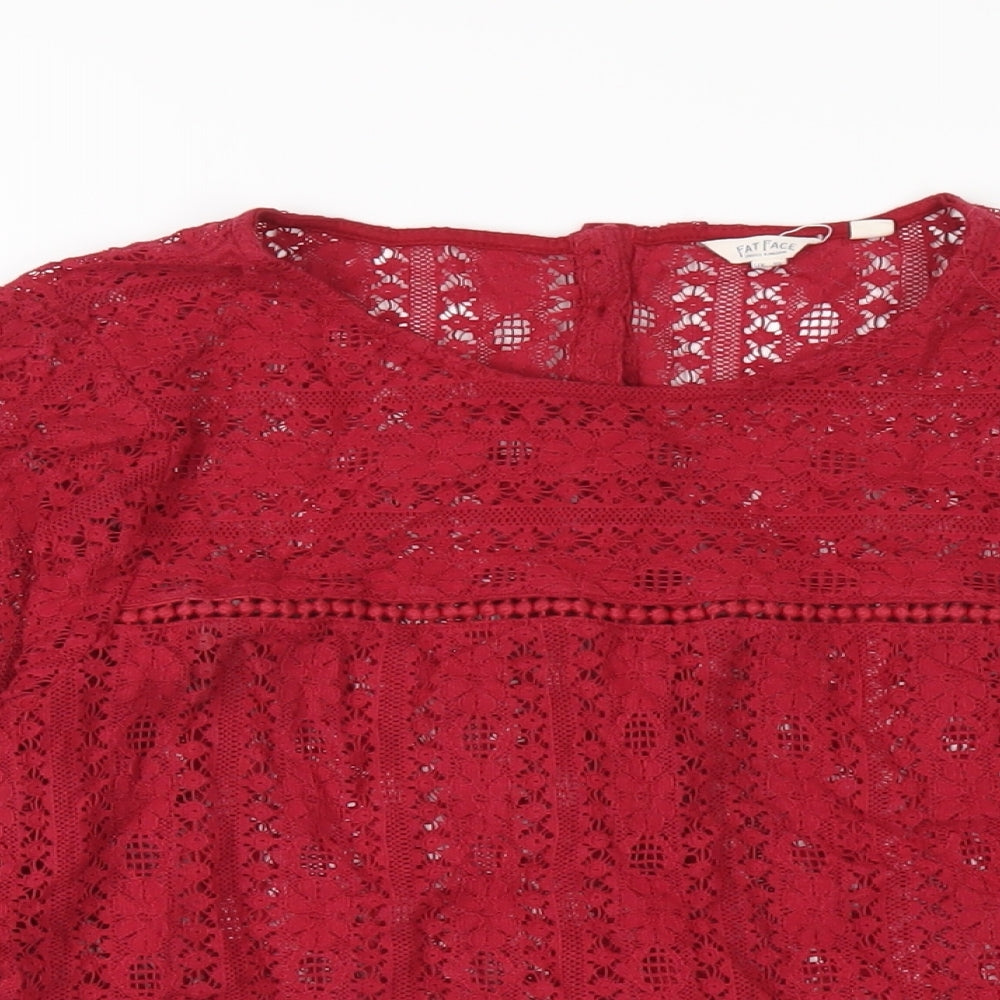 Fat Face Womens Red Cotton Basic T-Shirt Size 10 Round Neck