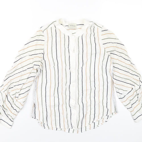 Wrap London Womens White Striped Viscose Basic Button-Up Size 8 Round Neck