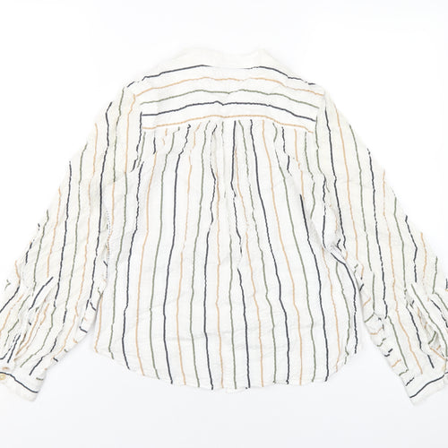 Wrap London Womens White Striped Viscose Basic Button-Up Size 8 Round Neck