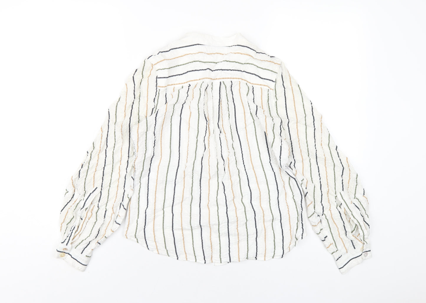 Wrap London Womens White Striped Viscose Basic Button-Up Size 8 Round Neck