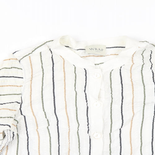 Wrap London Womens White Striped Viscose Basic Button-Up Size 8 Round Neck