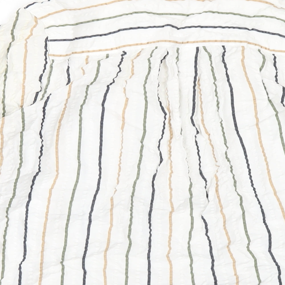 Wrap London Womens White Striped Viscose Basic Button-Up Size 8 Round Neck