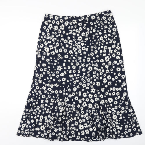 David Nieper Womens Blue Floral Polyester A-Line Skirt Size 16
