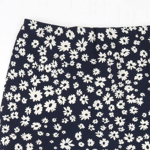 David Nieper Womens Blue Floral Polyester A-Line Skirt Size 16